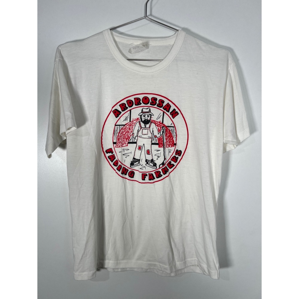 Vintage Hockey Ardrossan Fading Farmers White Graphic T-Shirt Single Stitch XL